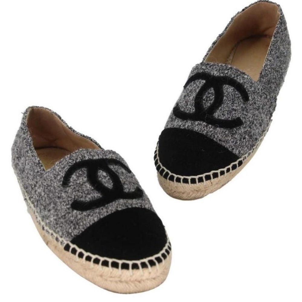 Chanel Espadrille 38 Woven Felt CC Runway Rare Flats CC-0322N-0082
